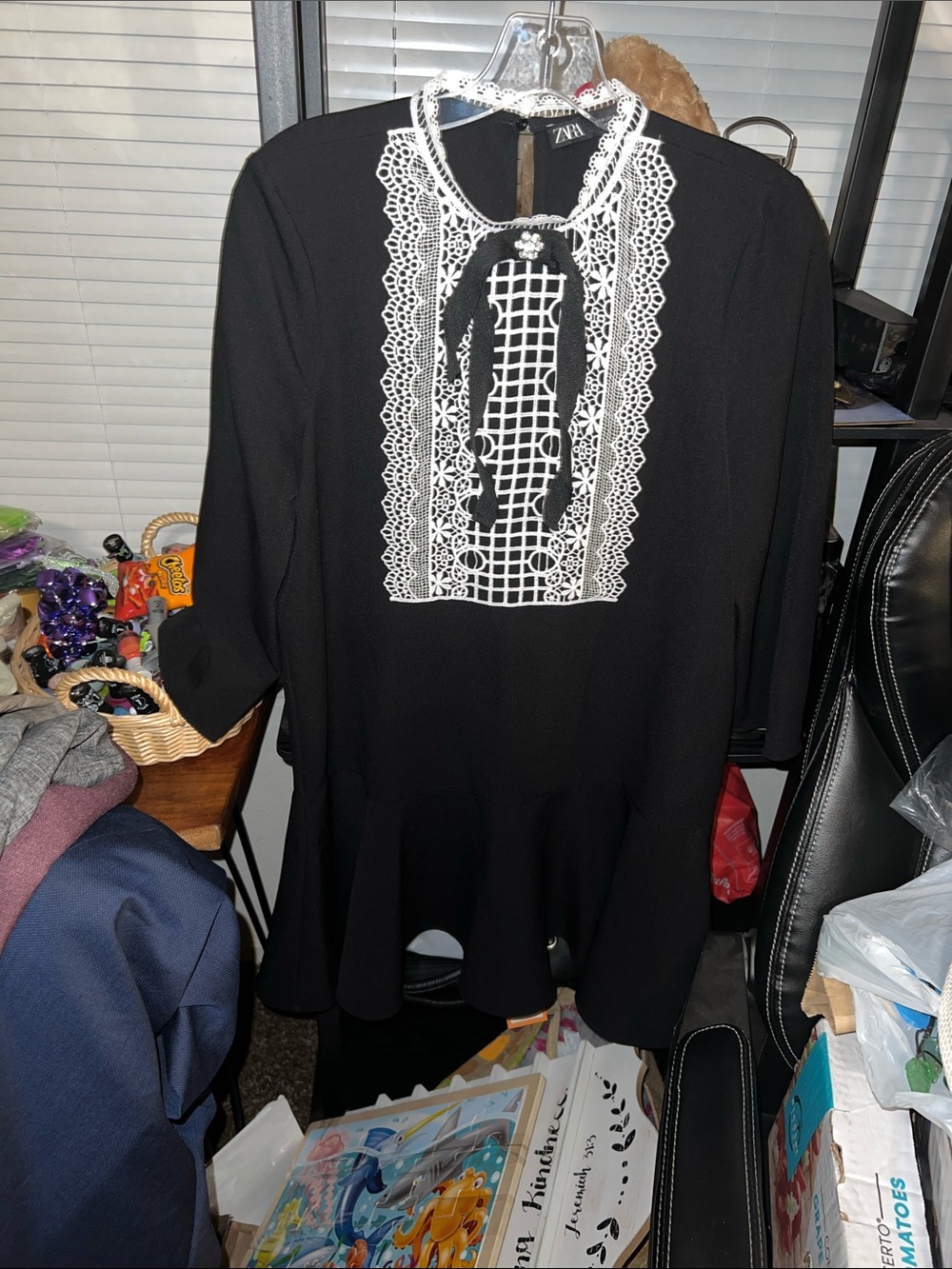 Zara Black Tunic with White Lace Bib and Tie
